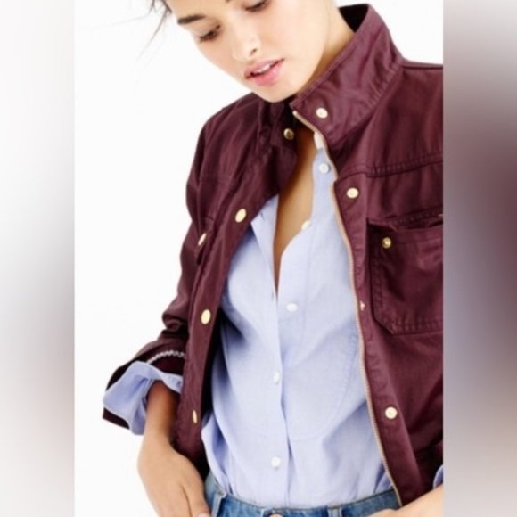 J Crew Factory Dark Burgundy Relaxed Boyfriend Field Jacket - Picture 3 of 14